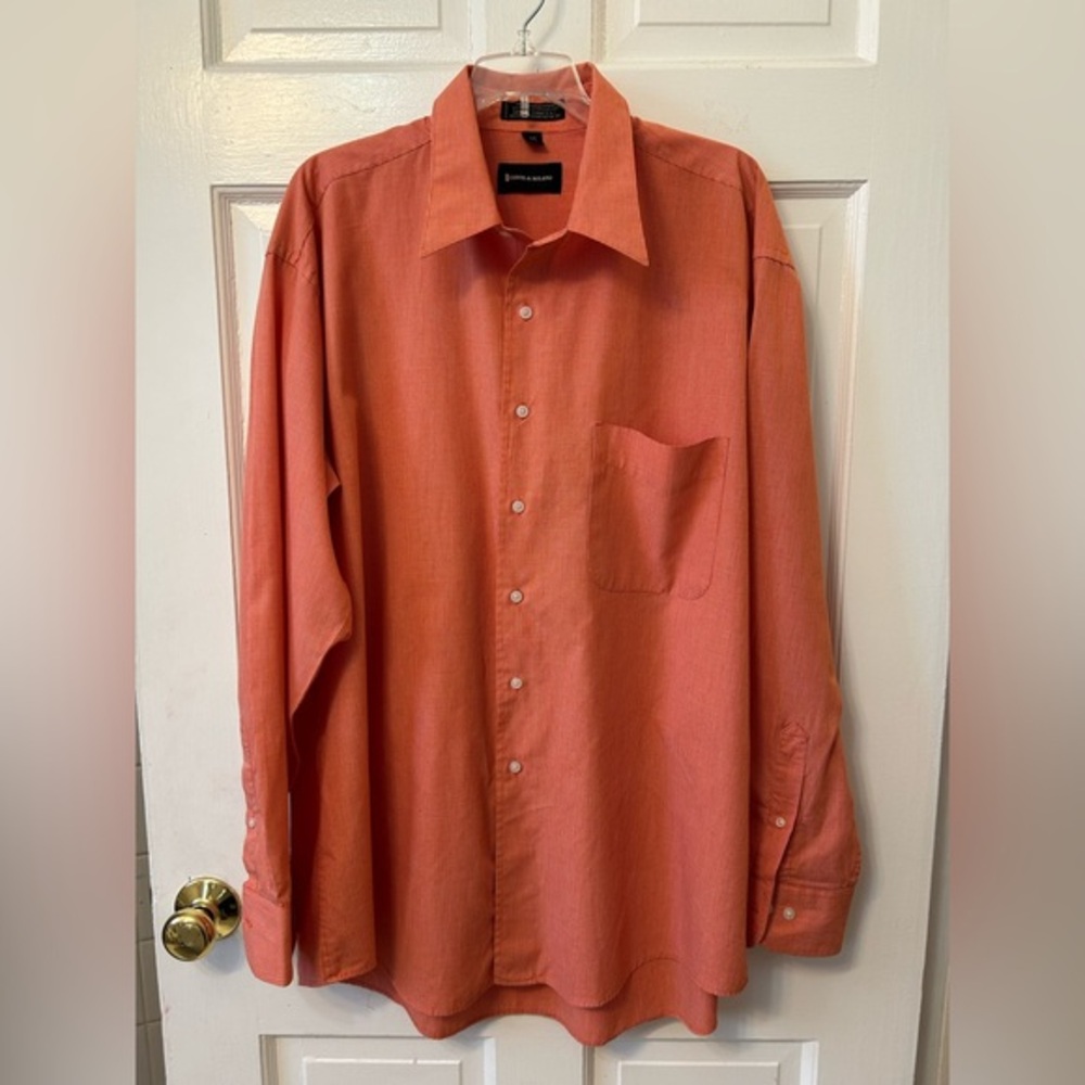 CONTE DI MILANO Italian Dress Shirt Men's Sz 17 38/37 Long Sleeve Orange Pink